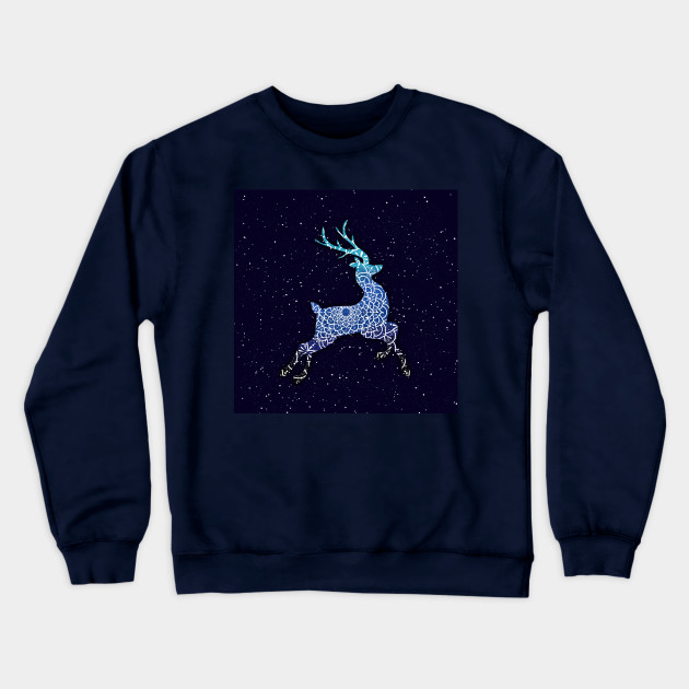 Flying Blue Reindeer Mandala in the Night Sky